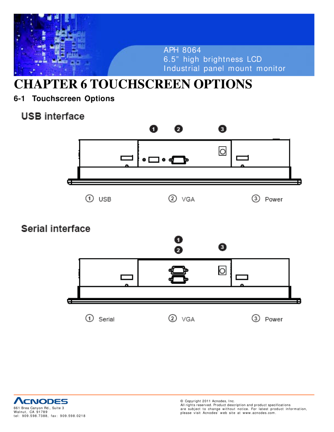 Acnodes APH 8064 user manual Touchscreen Options 