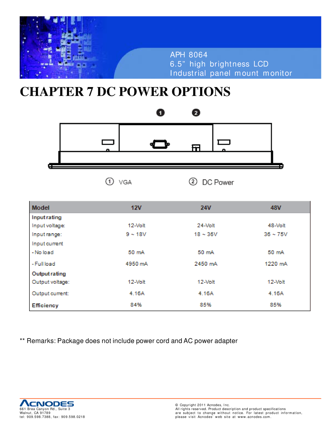 Acnodes APH 8064 user manual DC Power Options 