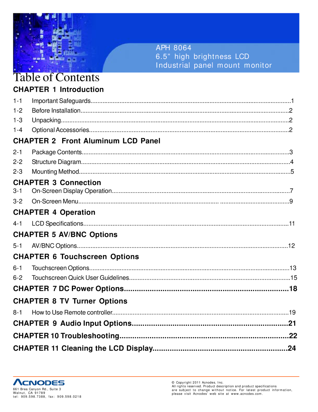 Acnodes APH 8064 user manual Table of Contents 