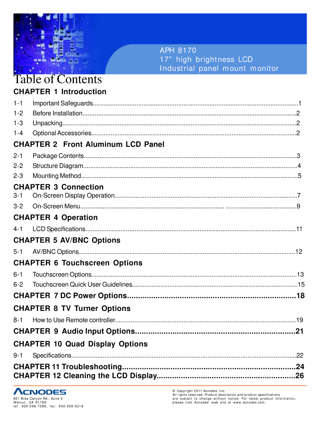 Acnodes APH 8170 user manual Table of Contents 