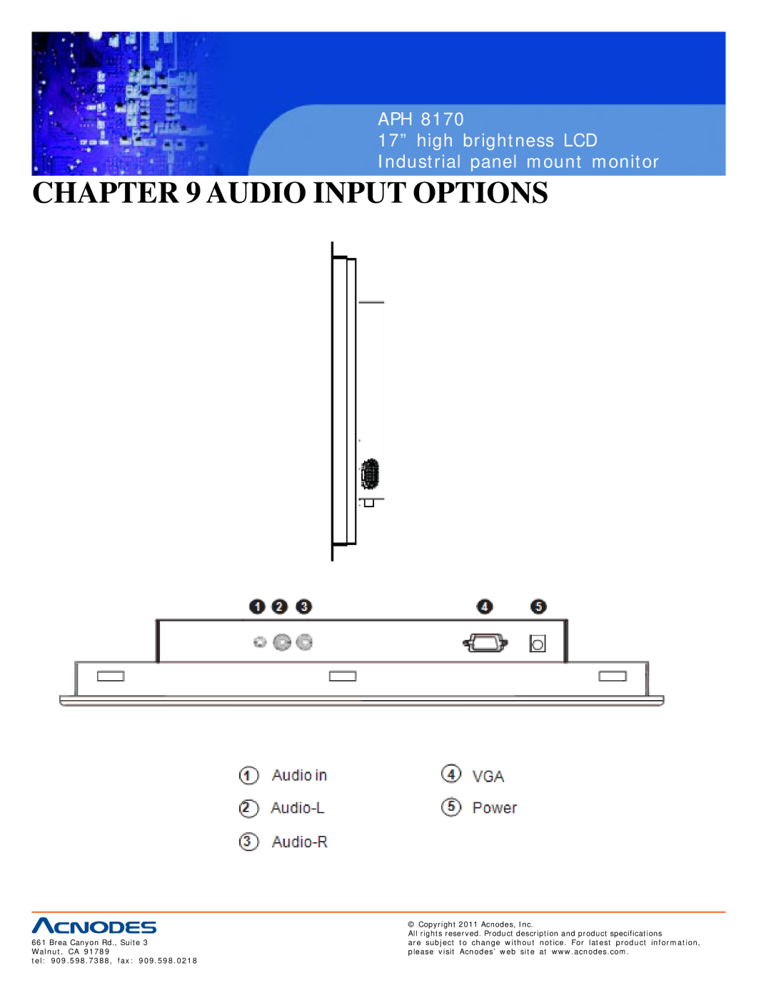 Acnodes APH 8170 user manual Audio Input Options 