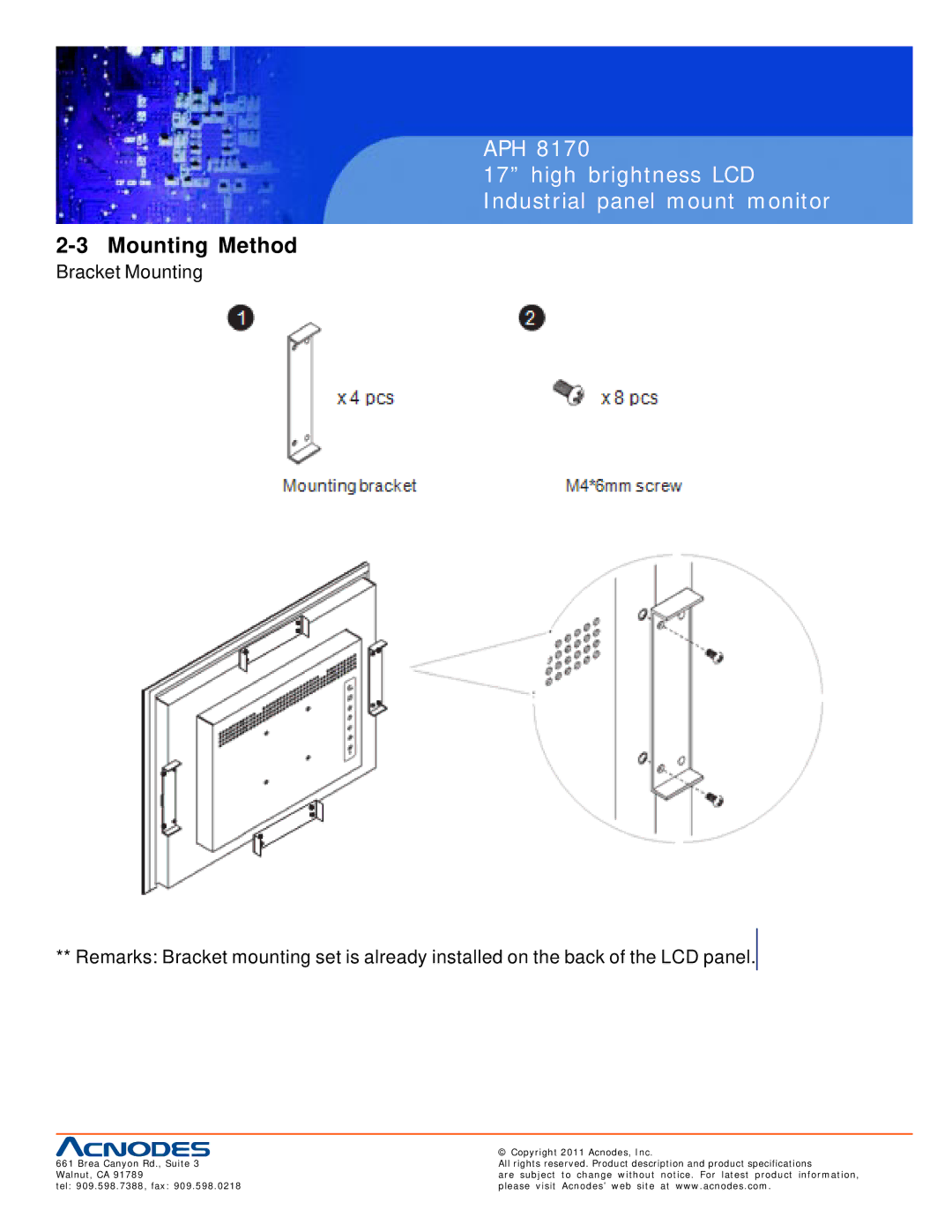 Acnodes APH 8170 user manual Mounting Method 