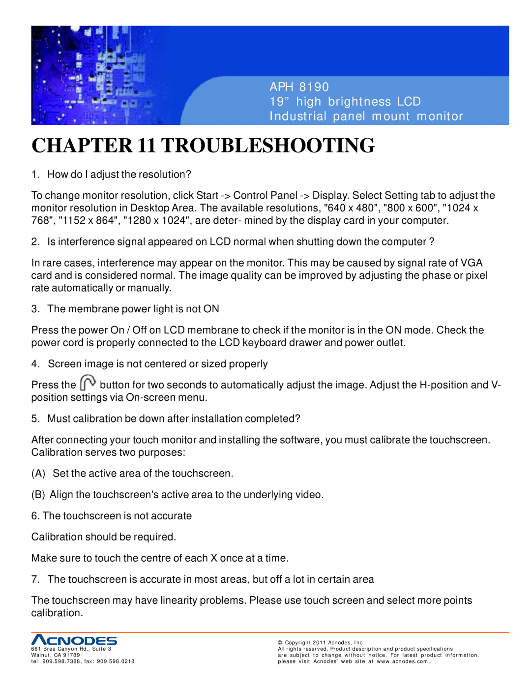 Acnodes APH 8190 user manual Troubleshooting 