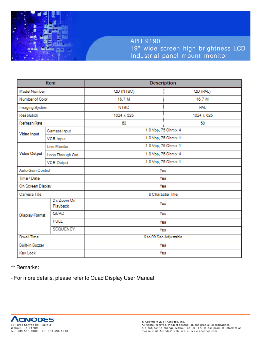 Acnodes APH 9190 user manual Remarks 