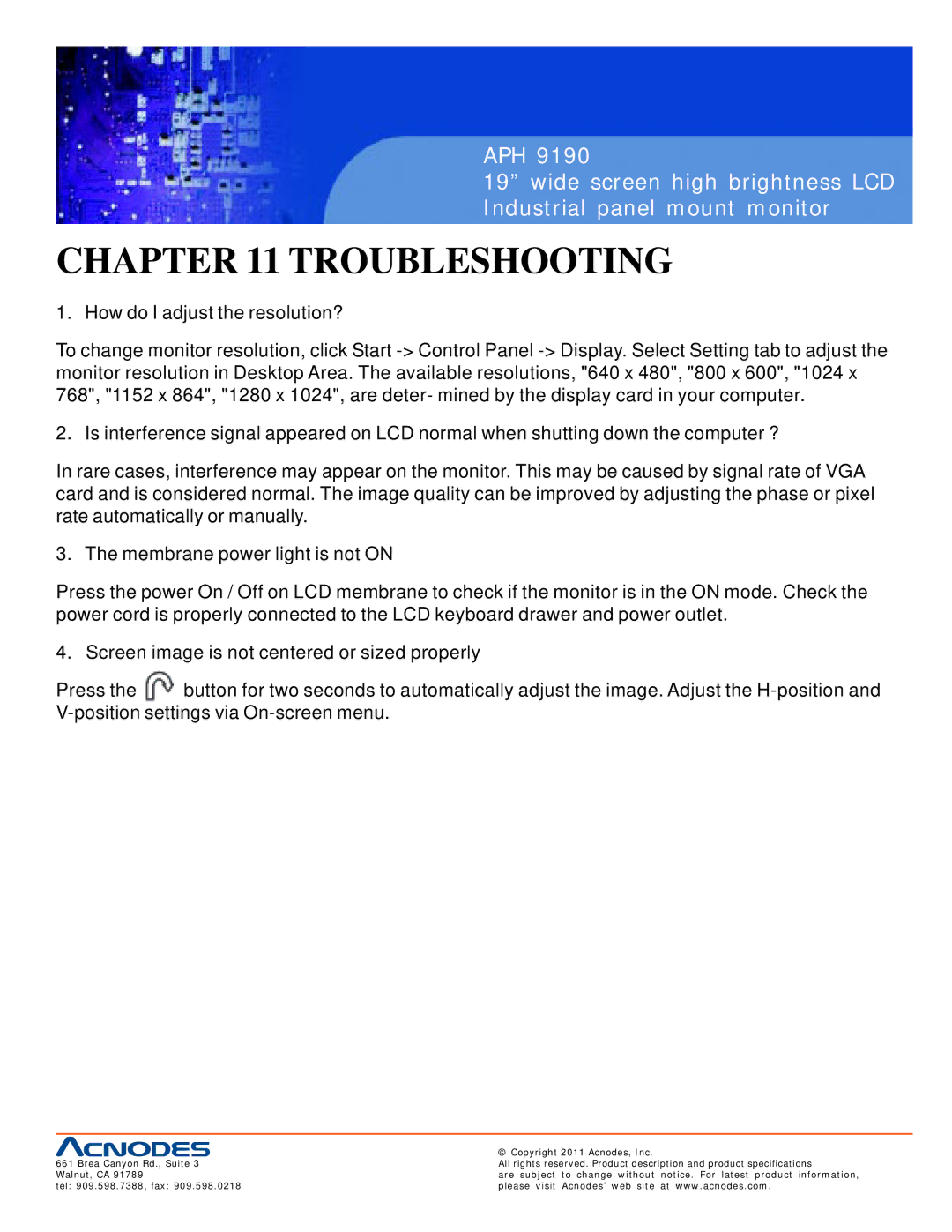 Acnodes APH 9190 user manual Troubleshooting 