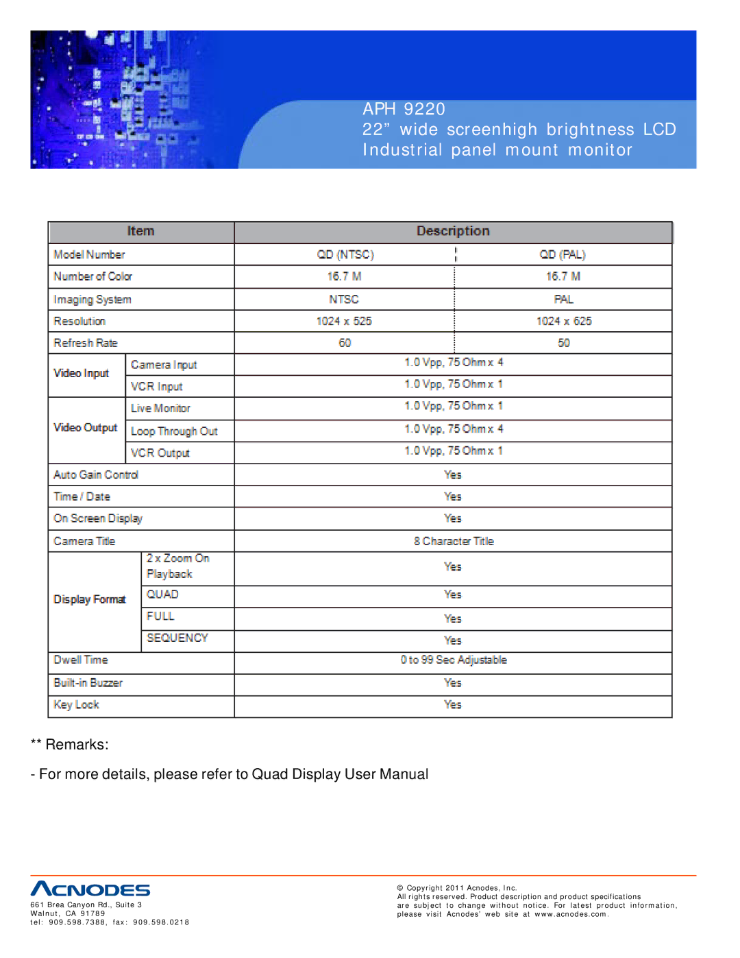 Acnodes APH 9220 user manual Remarks 