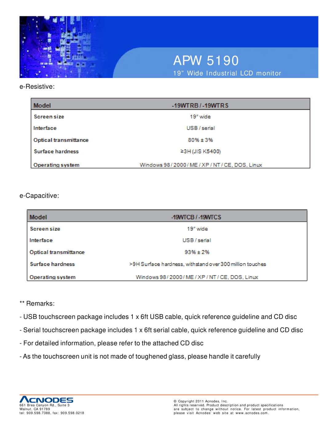 Acnodes APW 5190 user manual Apw 