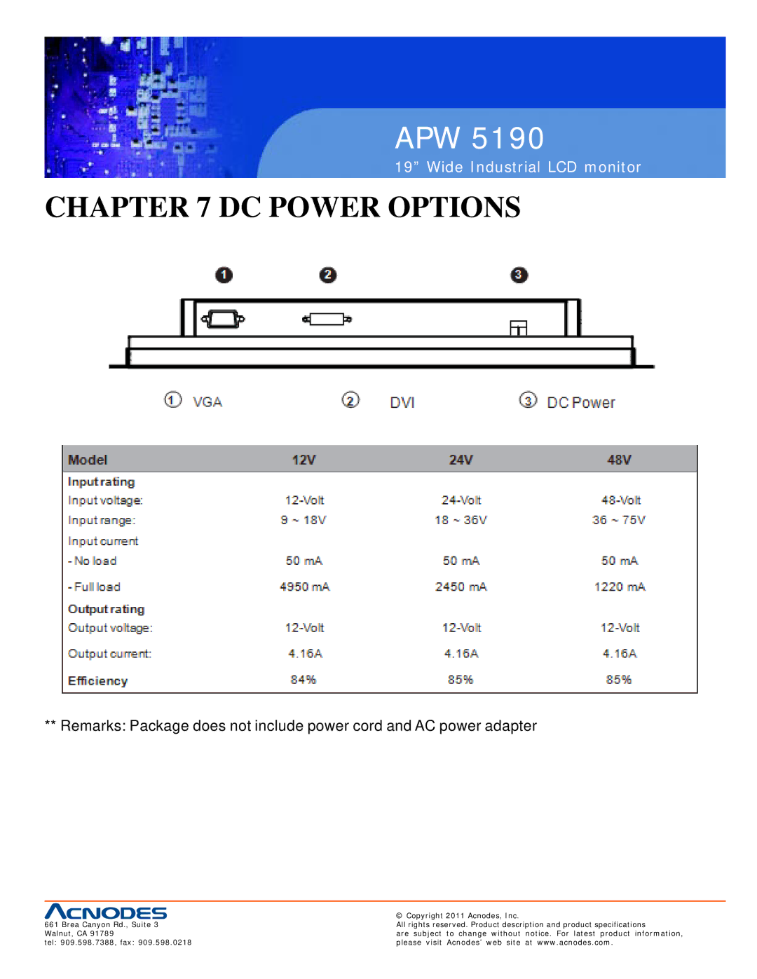 Acnodes APW 5190 user manual DC Power Options 