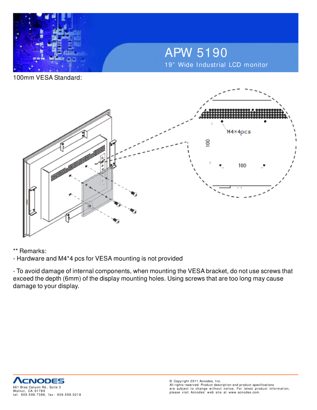 Acnodes APW 5190 user manual Apw 