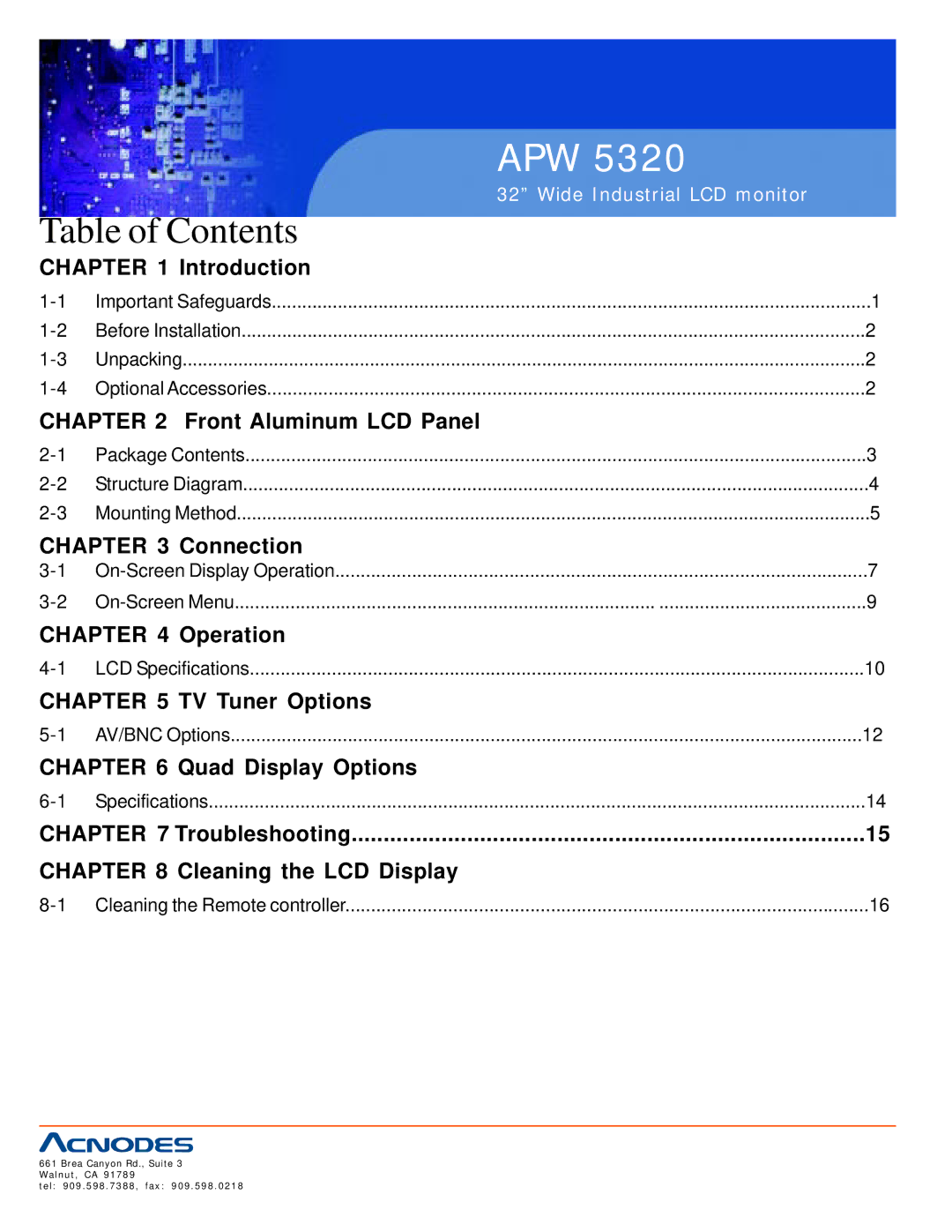 Acnodes APW 5320 user manual Table of Contents 