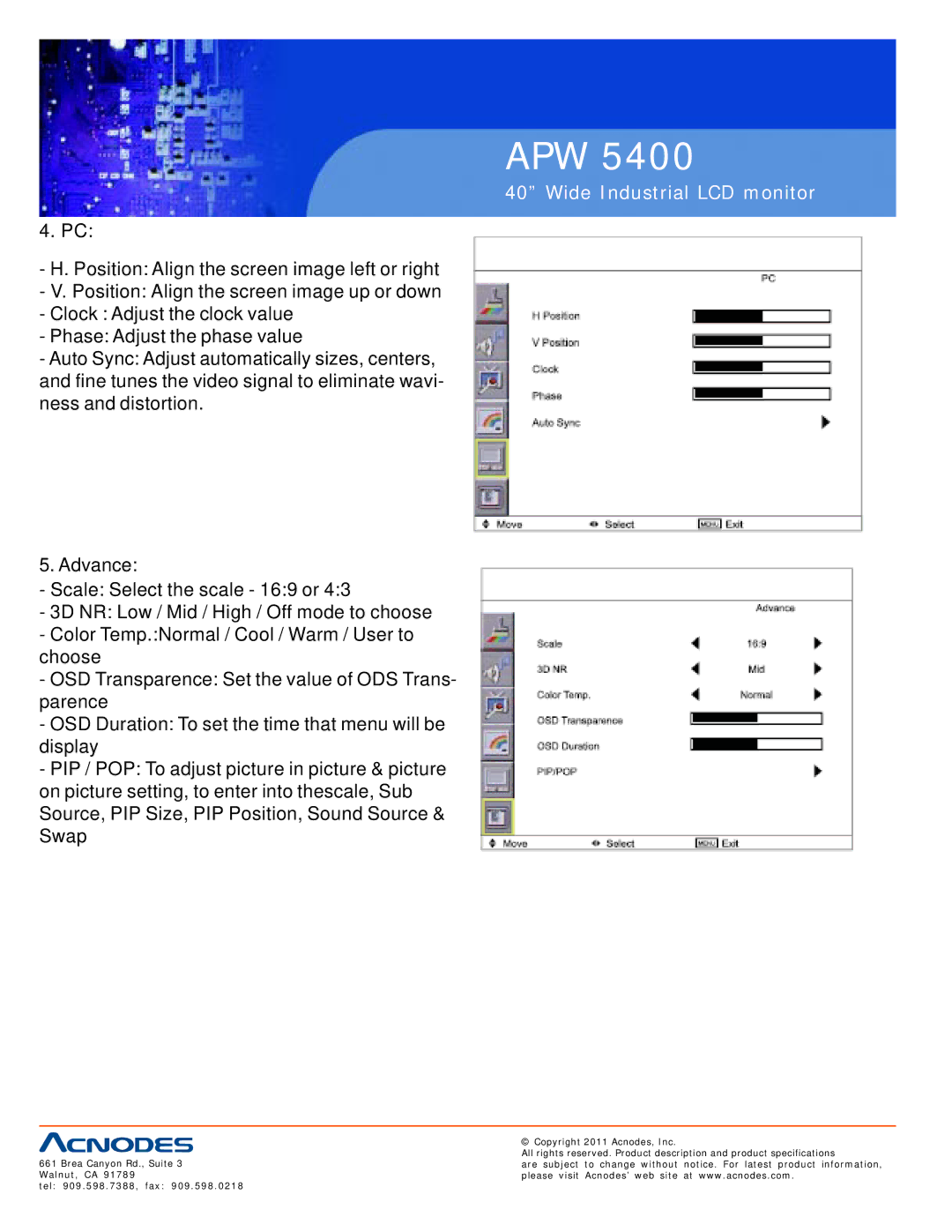 Acnodes APW 5400 user manual Apw 