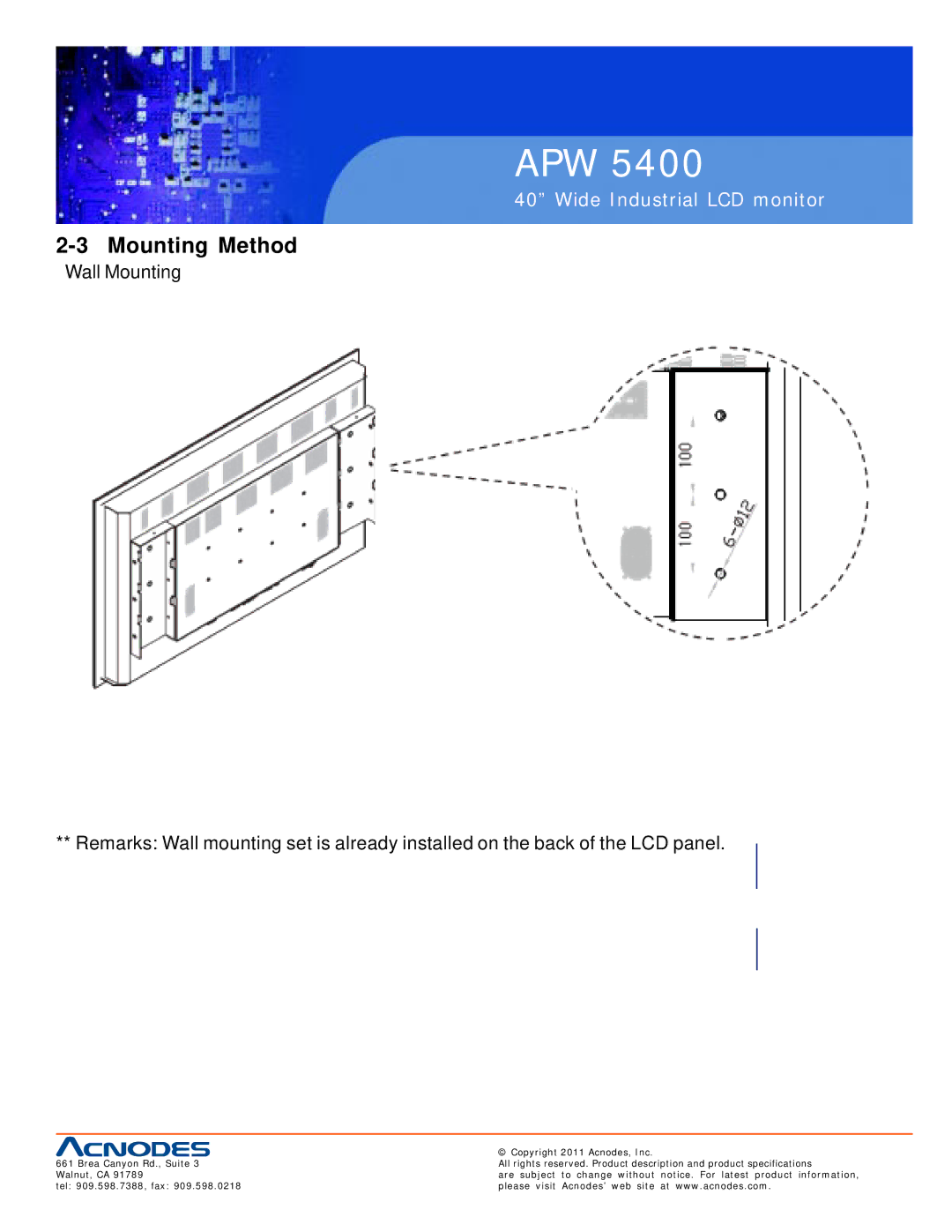 Acnodes APW 5400 user manual Mounting Method 