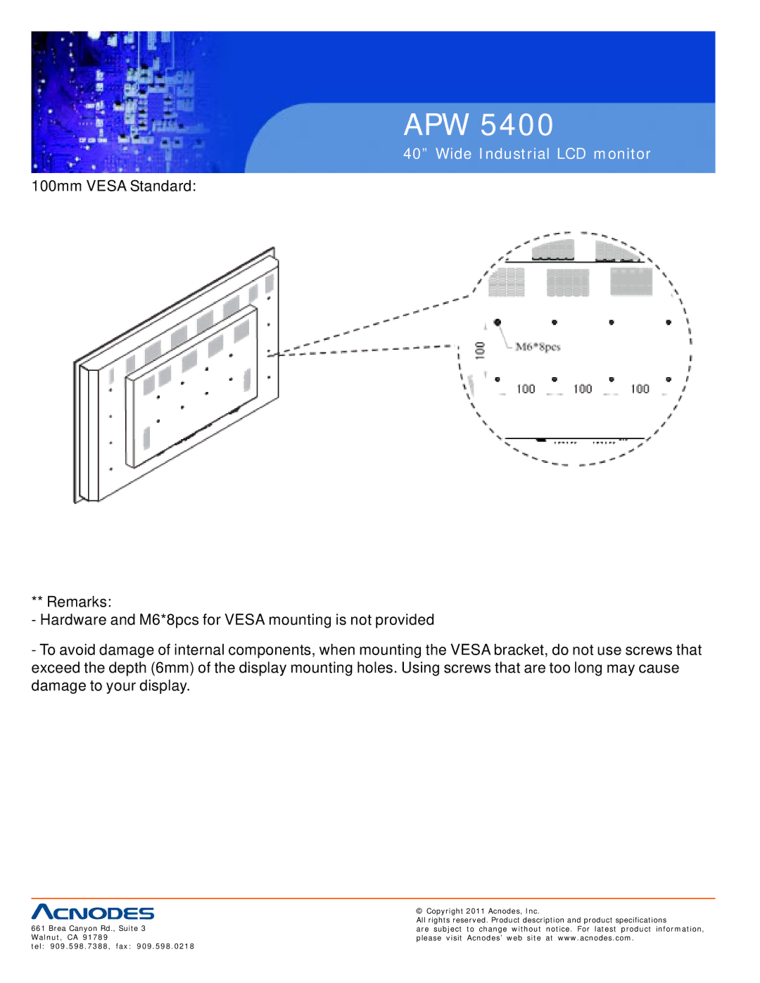 Acnodes APW 5400 user manual Apw 