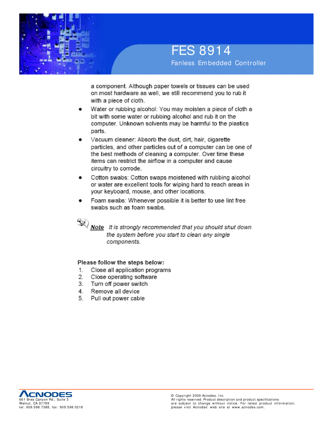 Acnodes FES 8914 user manual Fes 