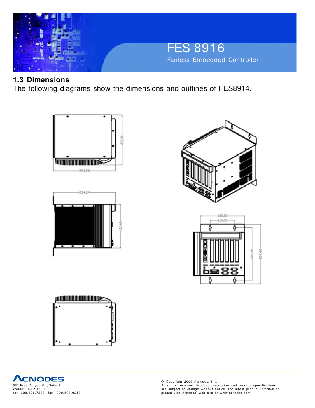 Acnodes FES 8916 manual Dimensions 