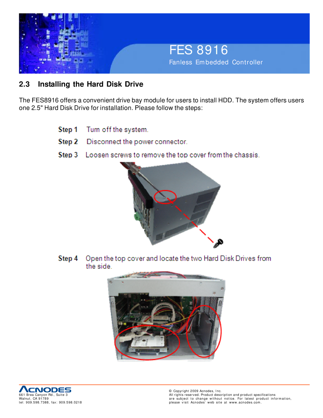 Acnodes FES 8916 manual Installing the Hard Disk Drive 