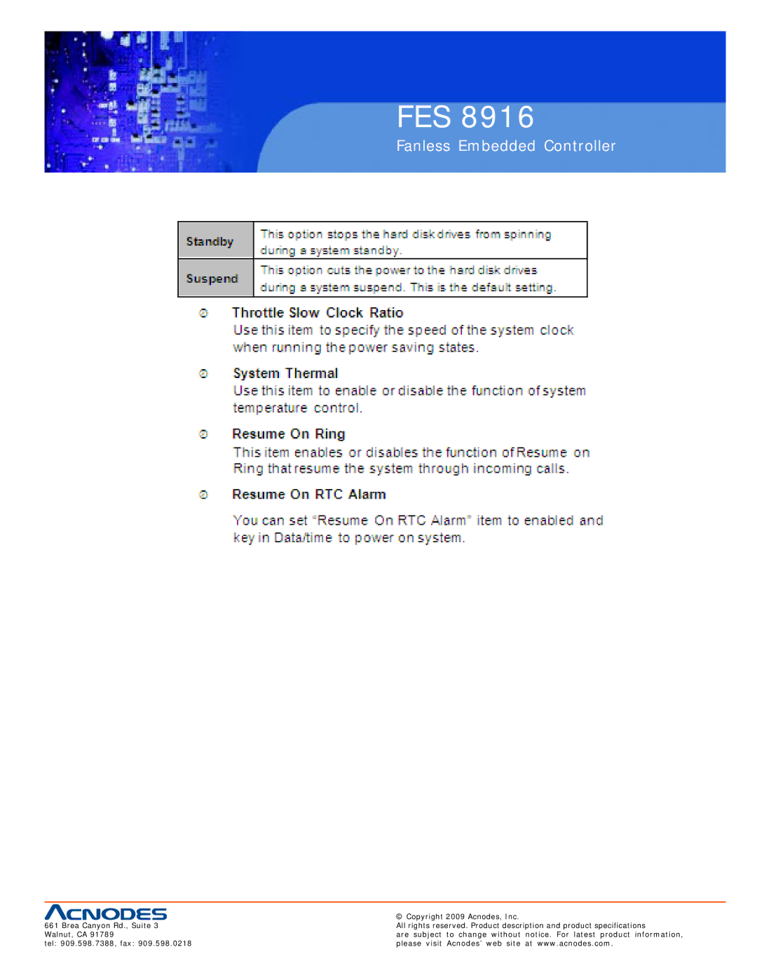 Acnodes FES 8916 manual Fes 