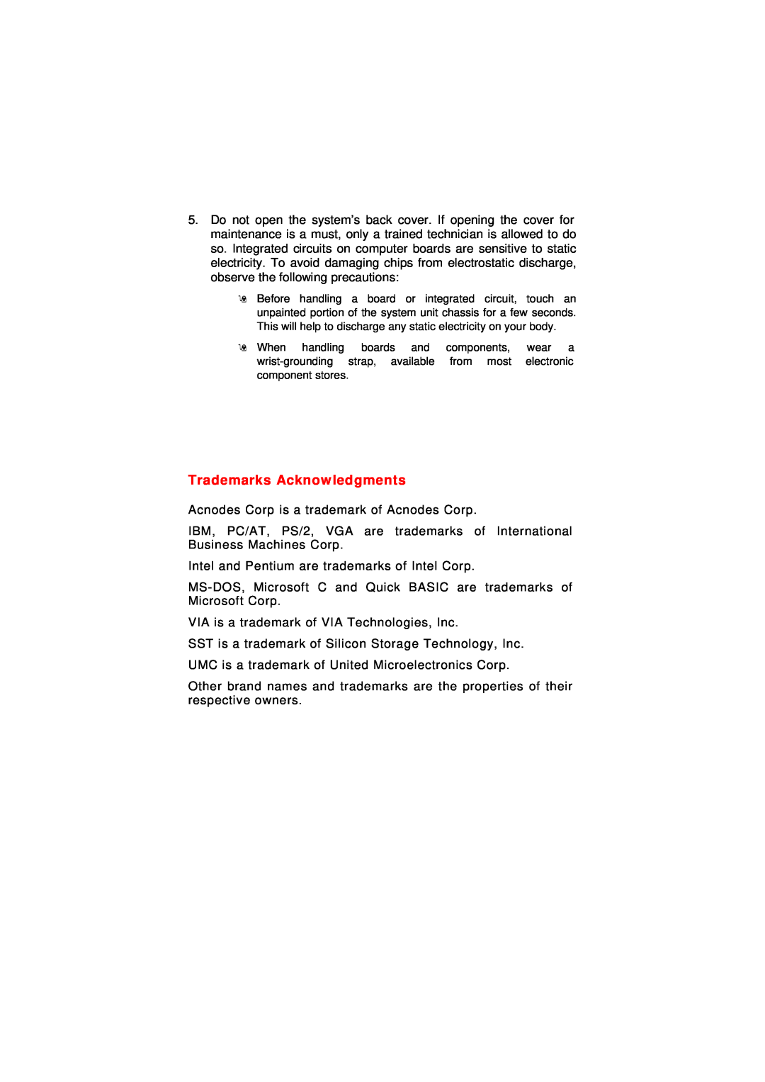 Acnodes FPC 8059 user manual Trademarks Acknowledgments 