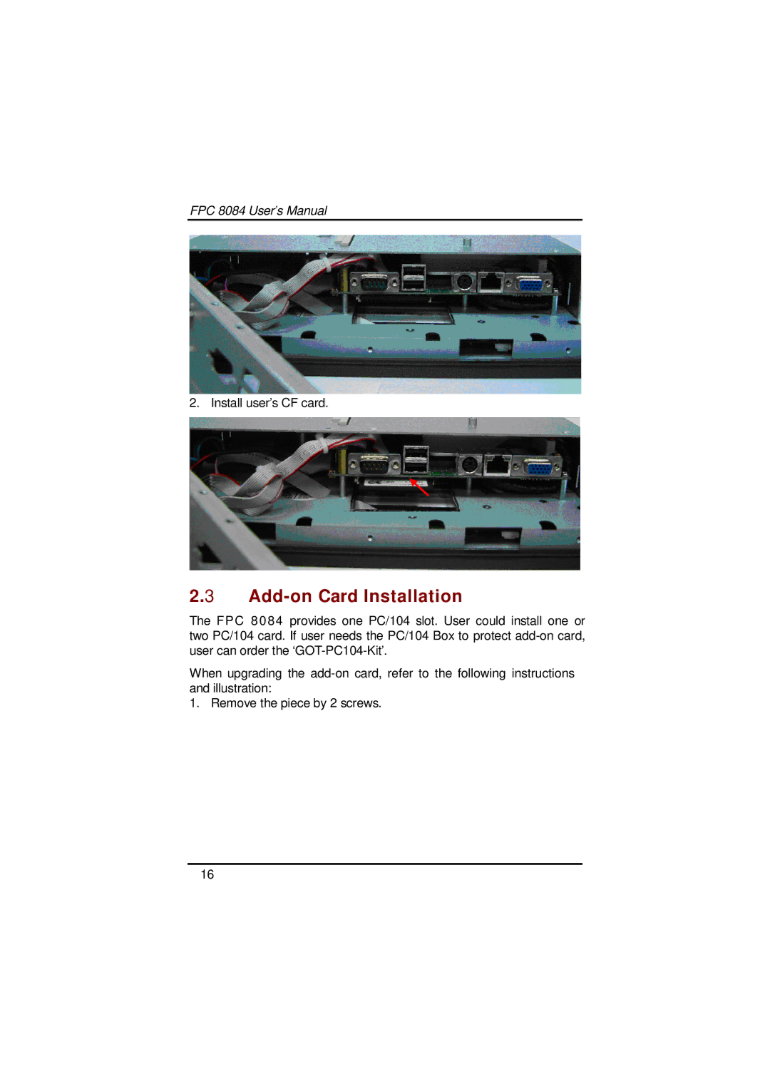 Acnodes FPC 8084 user manual Add-on Card Installation 