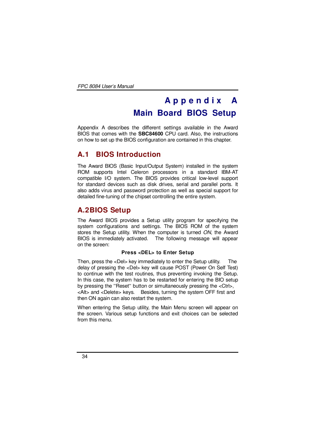 Acnodes FPC 8084 user manual Bios Introduction, 2BIOS Setup 