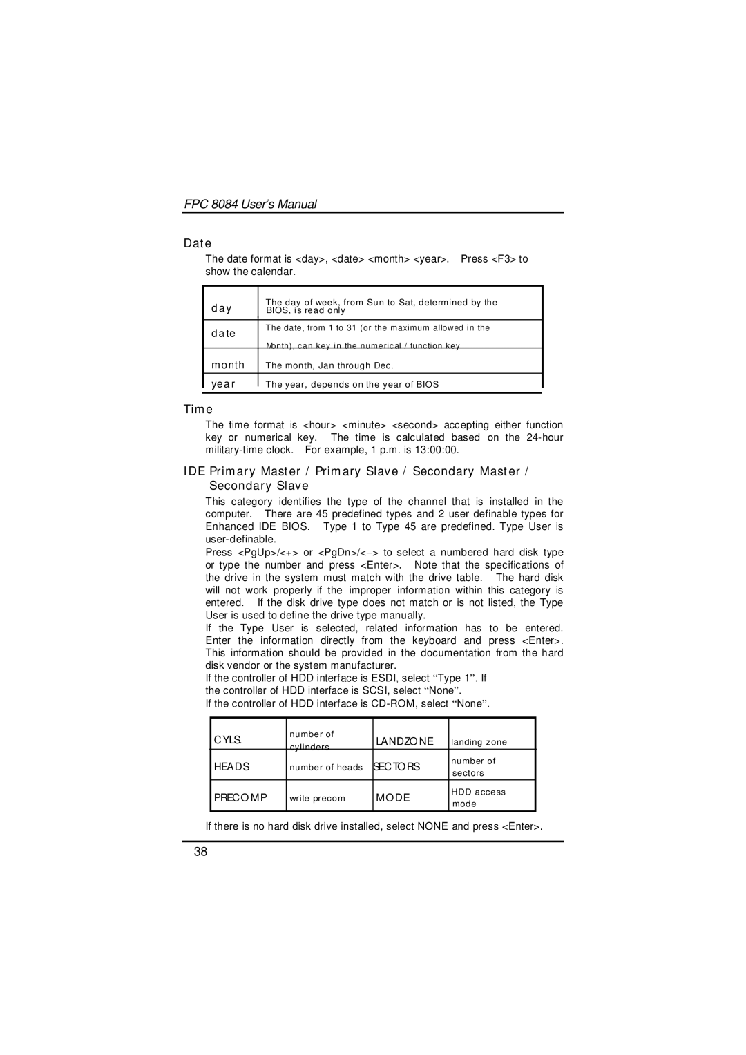 Acnodes FPC 8084 user manual Date, Time 