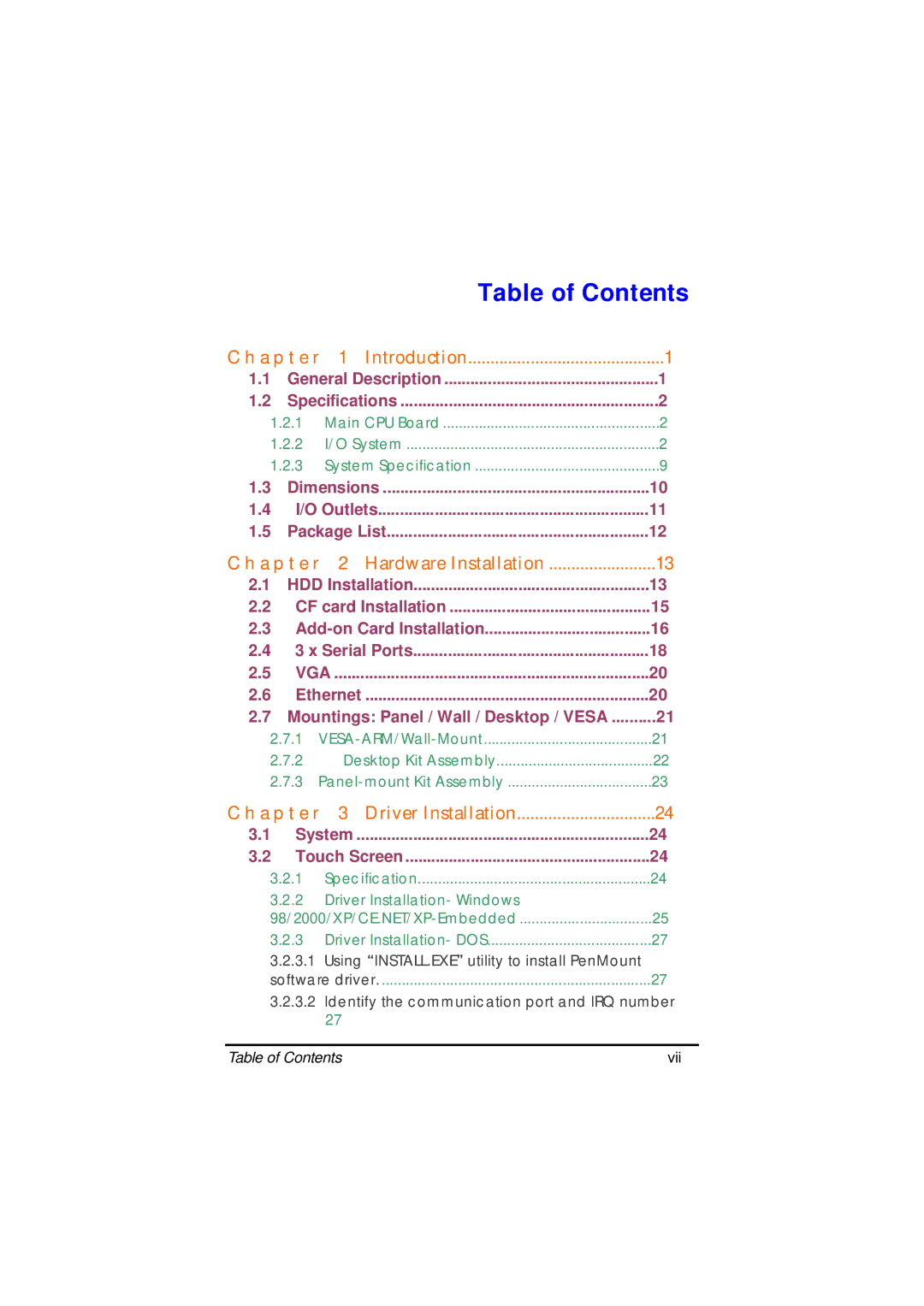 Acnodes FPC 8084 user manual Table of Contents 