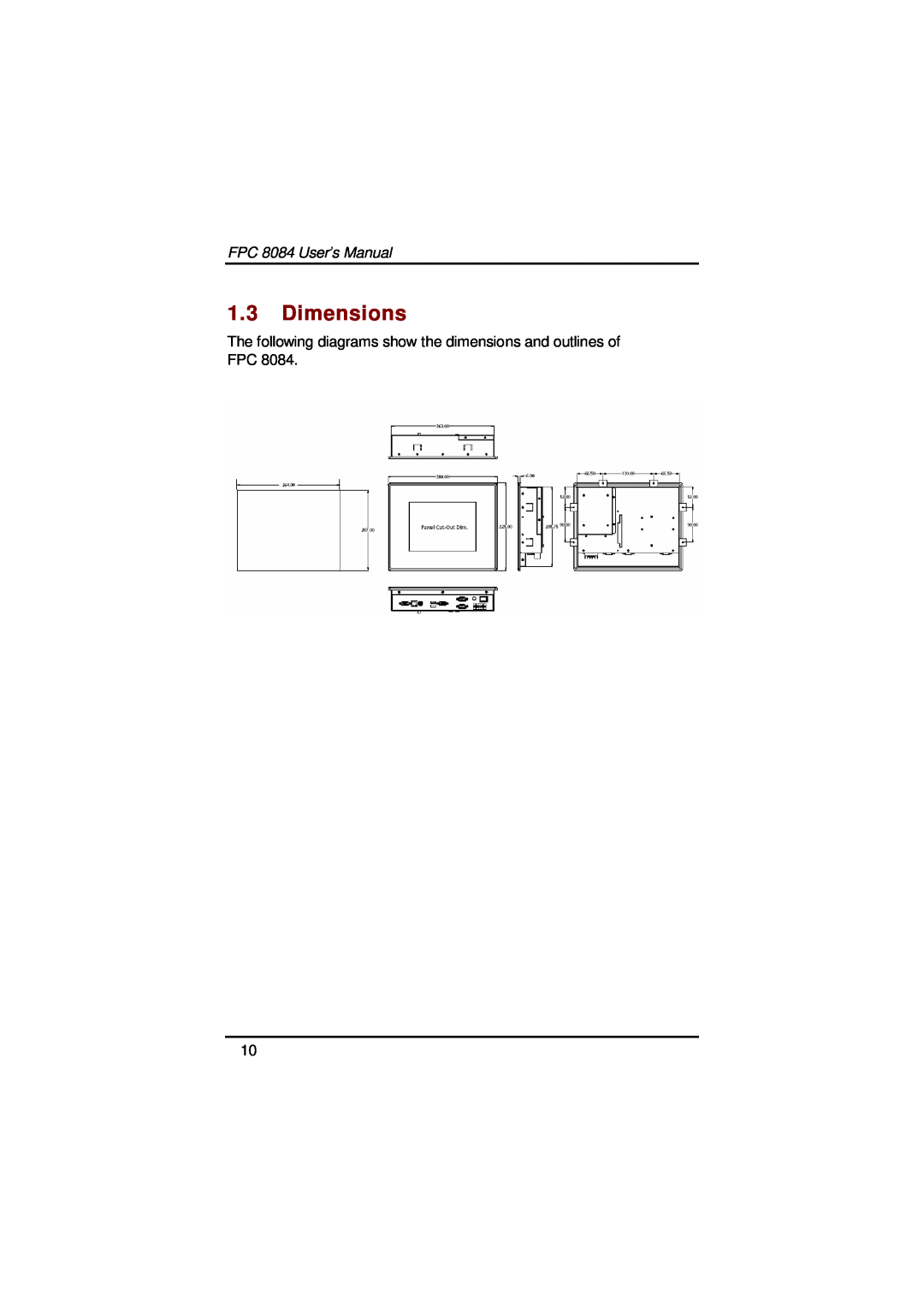 Acnodes user manual 1.3Dimensions, FPC 8084 User’s Manual 