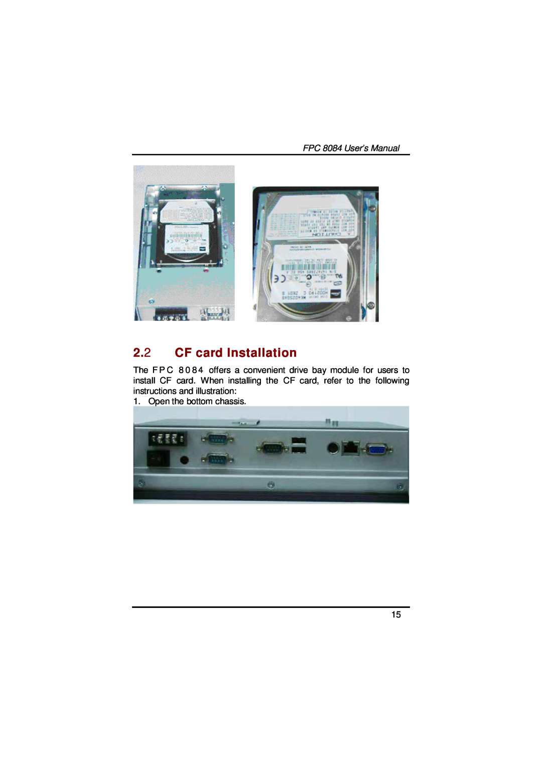 Acnodes user manual CF card Installation, Open the bottom chassis, FPC 8084 User’s Manual 
