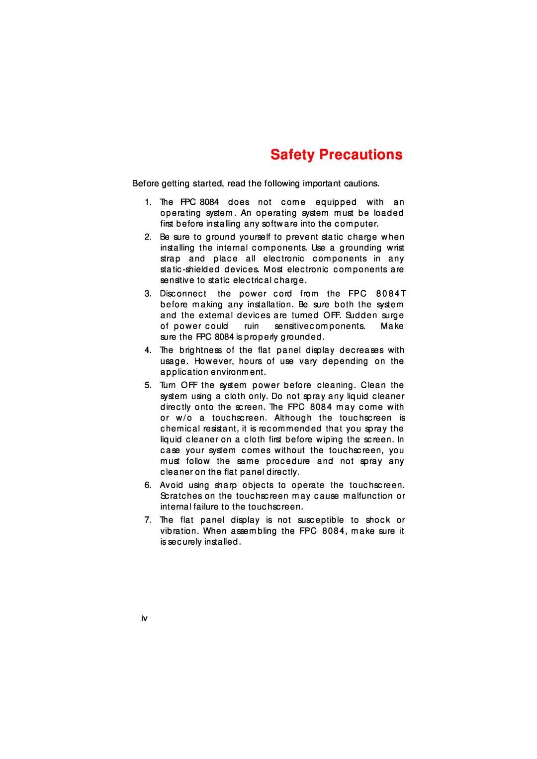 Acnodes FPC 8084 user manual Safety Precautions 