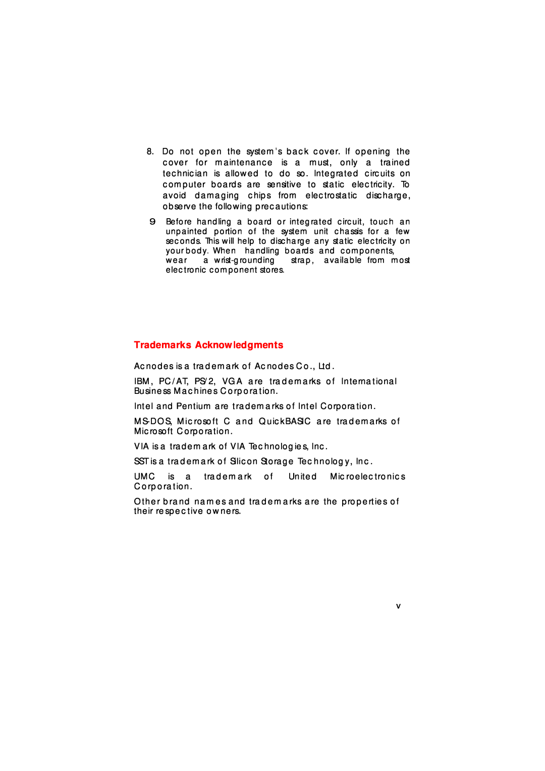 Acnodes FPC 8084 user manual Trademarks Acknowledgments 