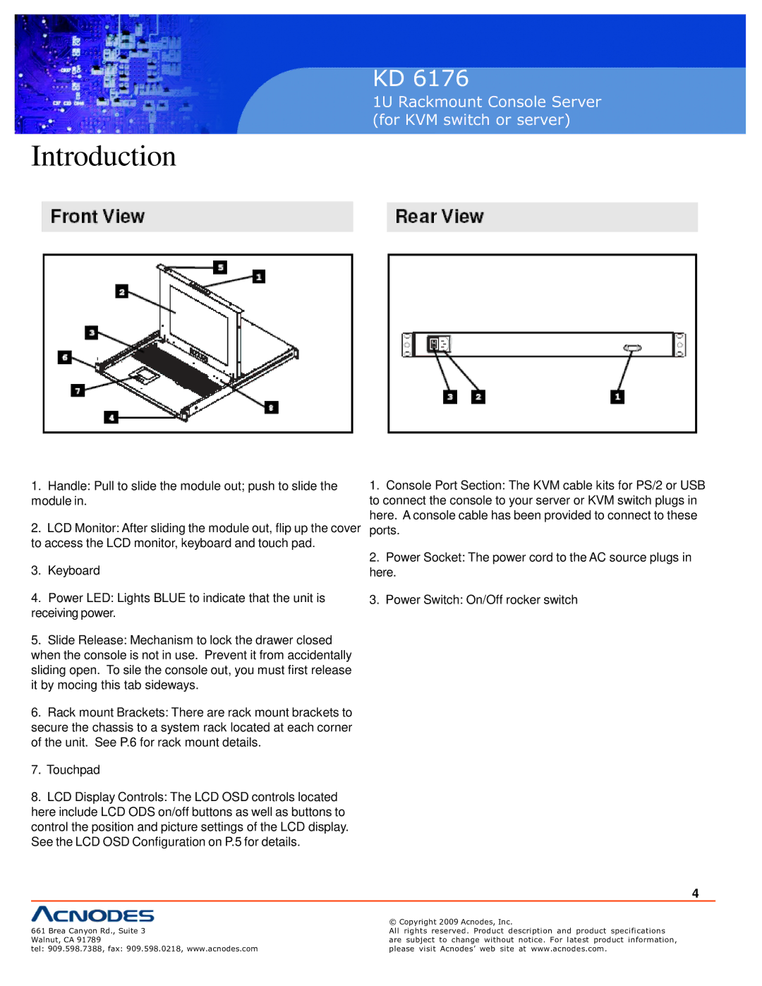 Acnodes KD 6176 user manual Introduction 