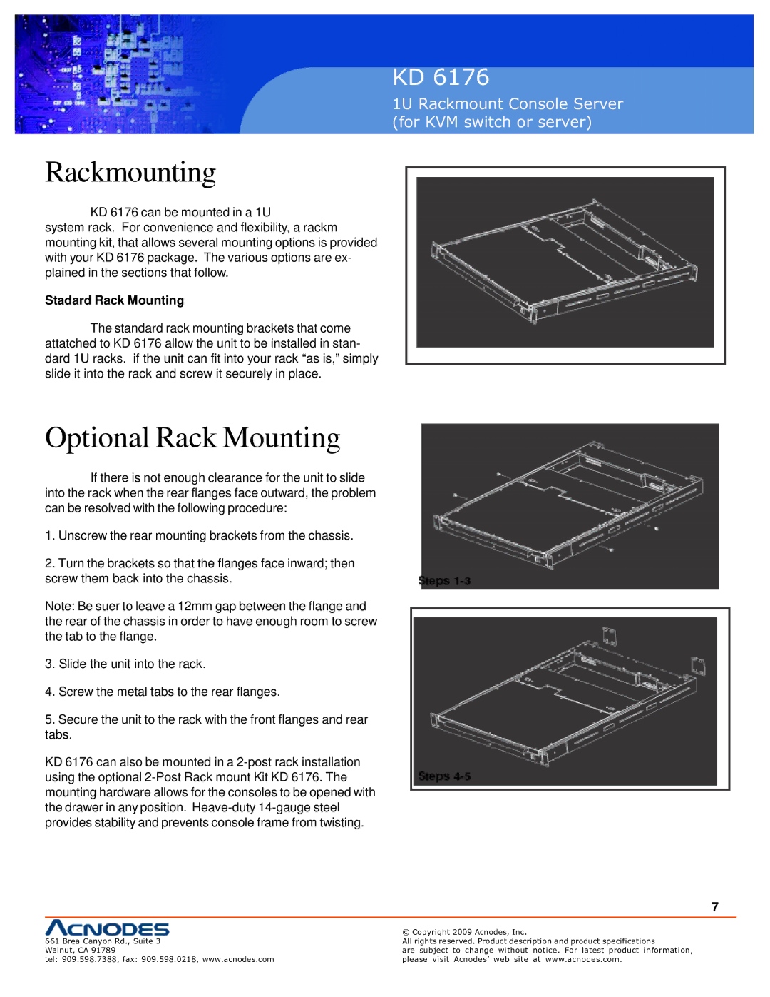 Acnodes KD 6176 user manual Rackmounting, Optional Rack Mounting 