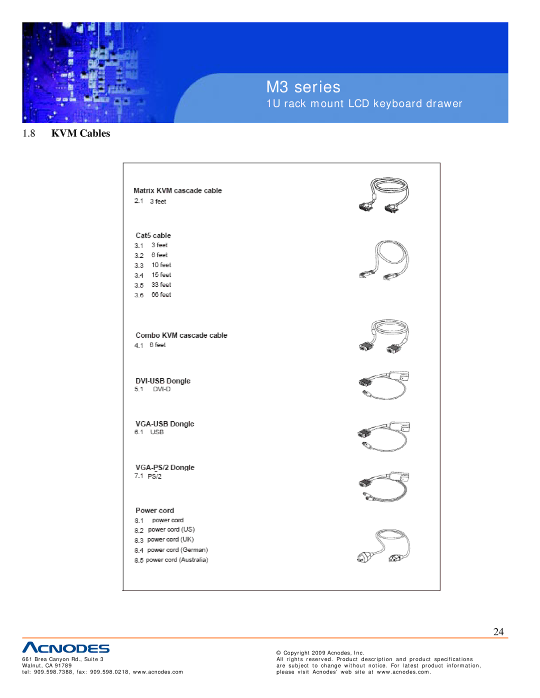 Acnodes M3 specifications KVM Cables 