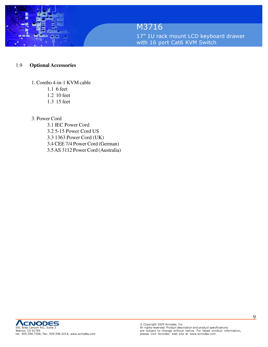 Acnodes M3716 user manual Optional Accessories 