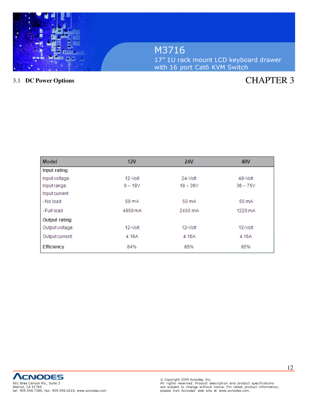 Acnodes M3716 user manual DC Power Options 