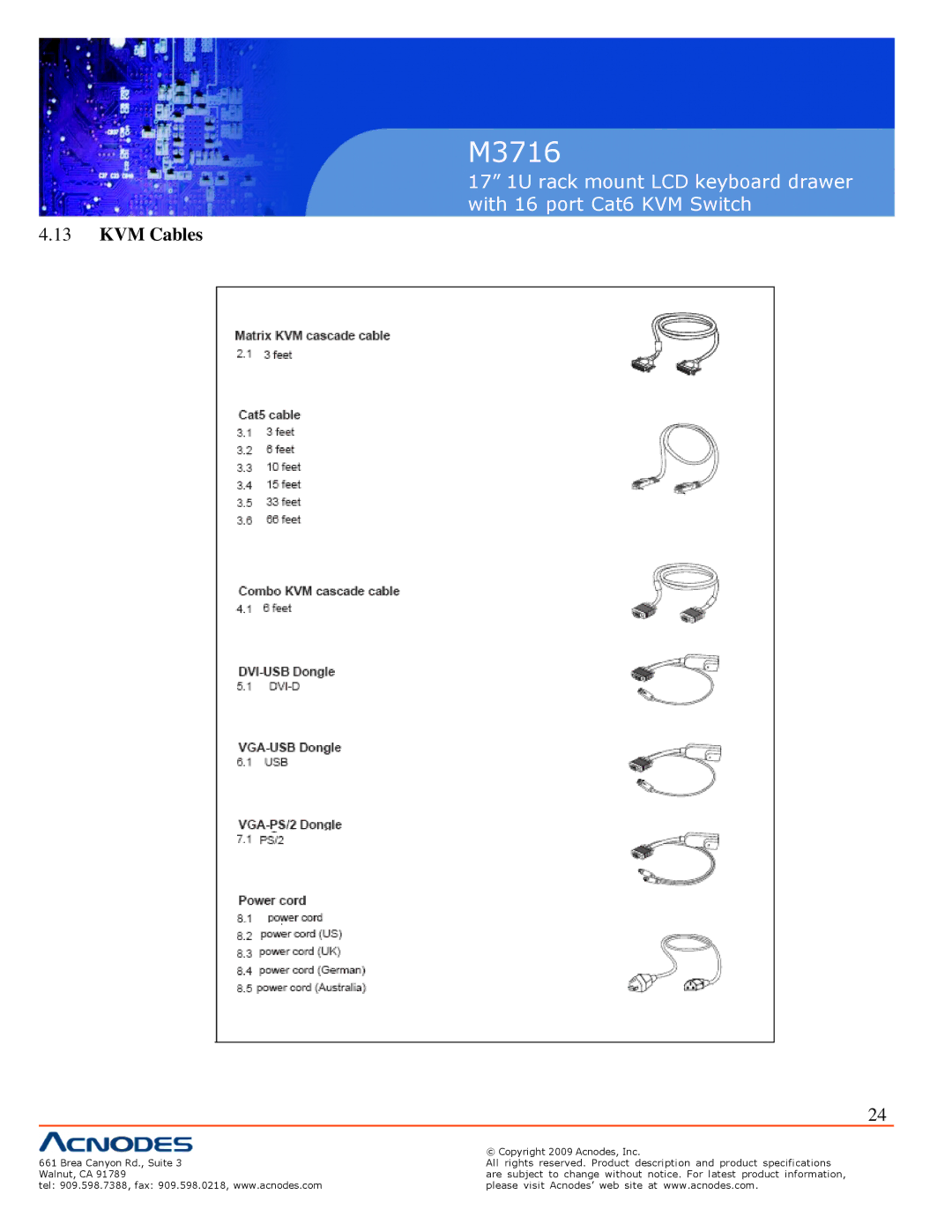 Acnodes M3716 user manual KVM Cables 