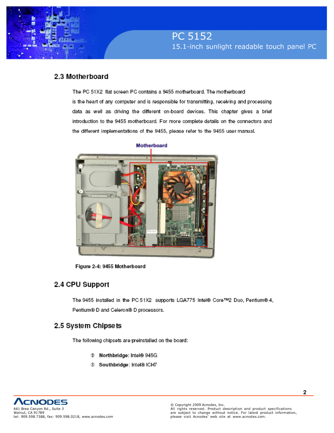 Acnodes PC 5152 specifications Inch sunlight readable touch panel PC 