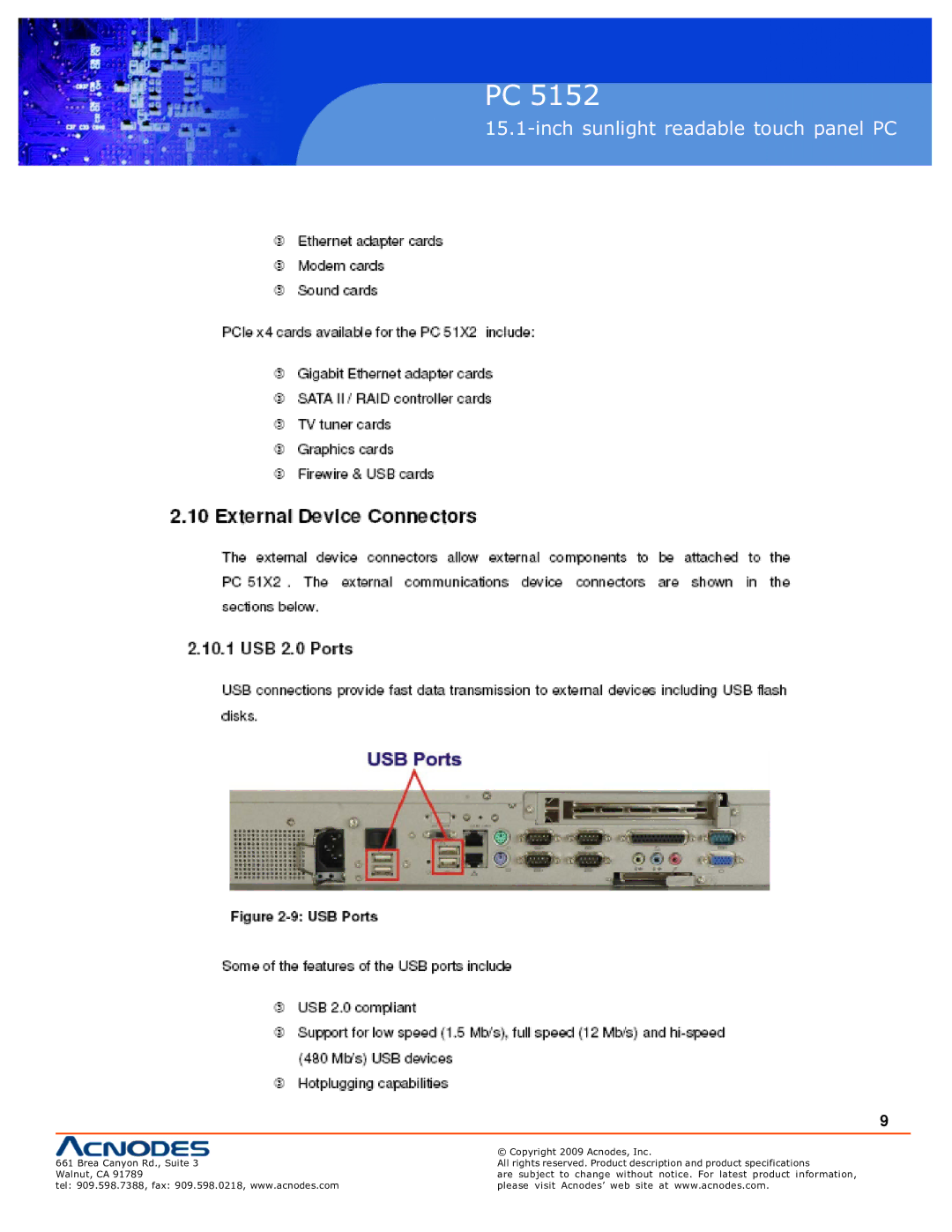 Acnodes PC 5152 specifications Inch sunlight readable touch panel PC 