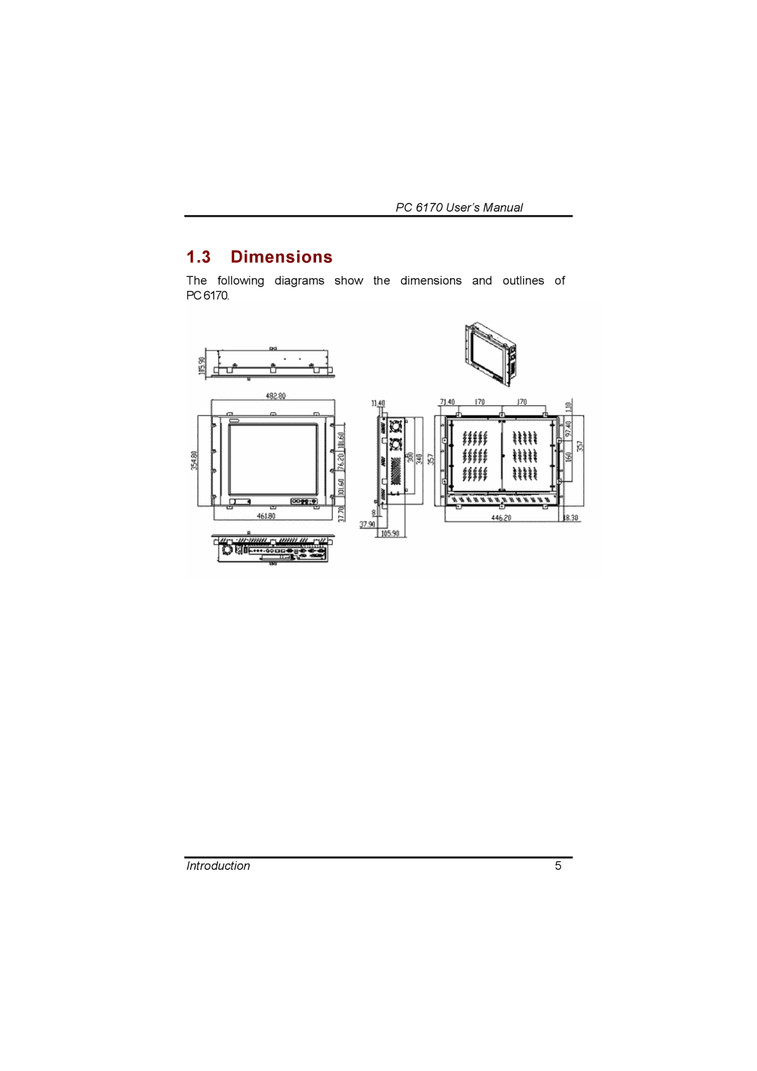 Acnodes PC 6170 manual Dimensions 