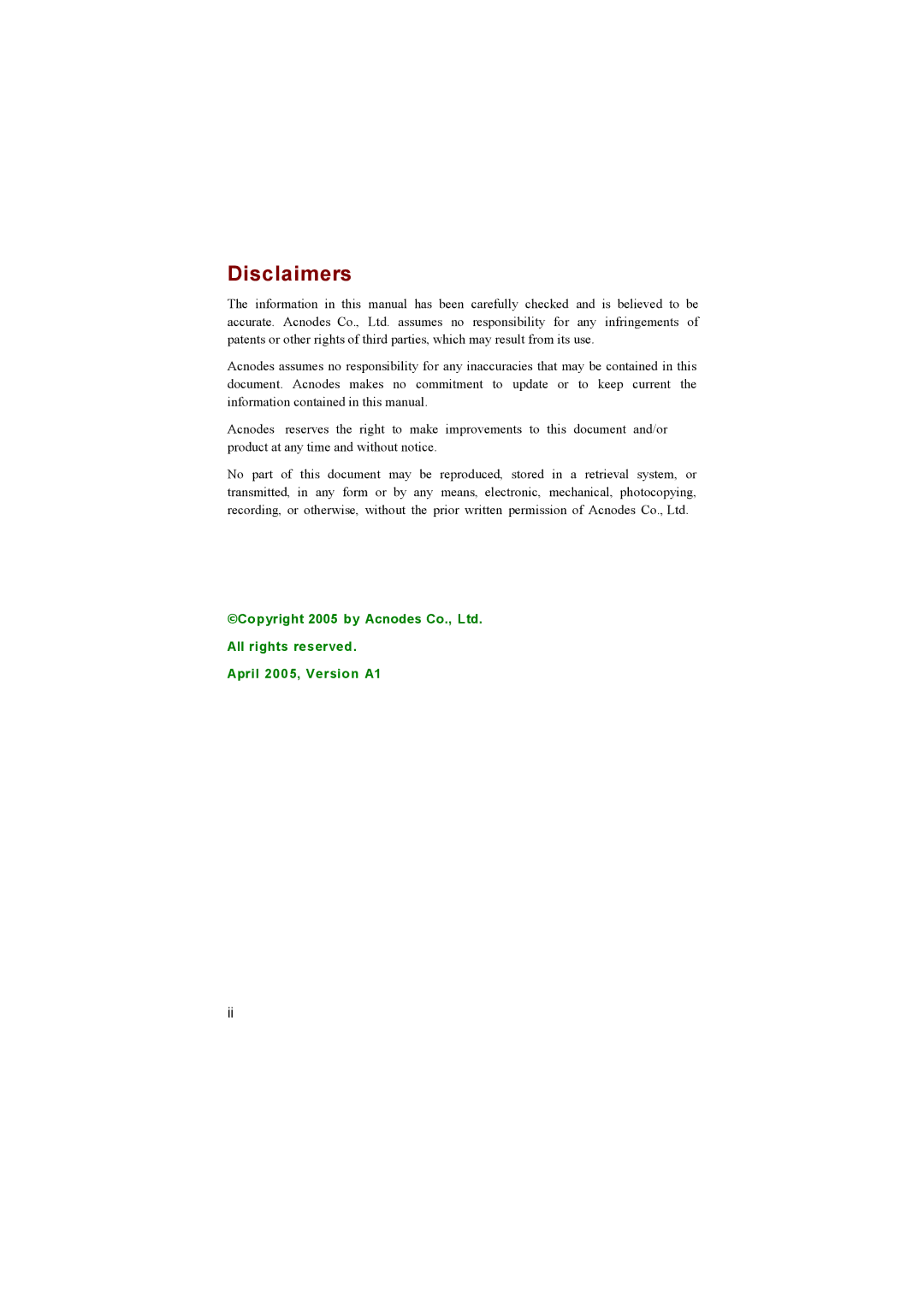 Acnodes PC 6170 manual Disclaimers 