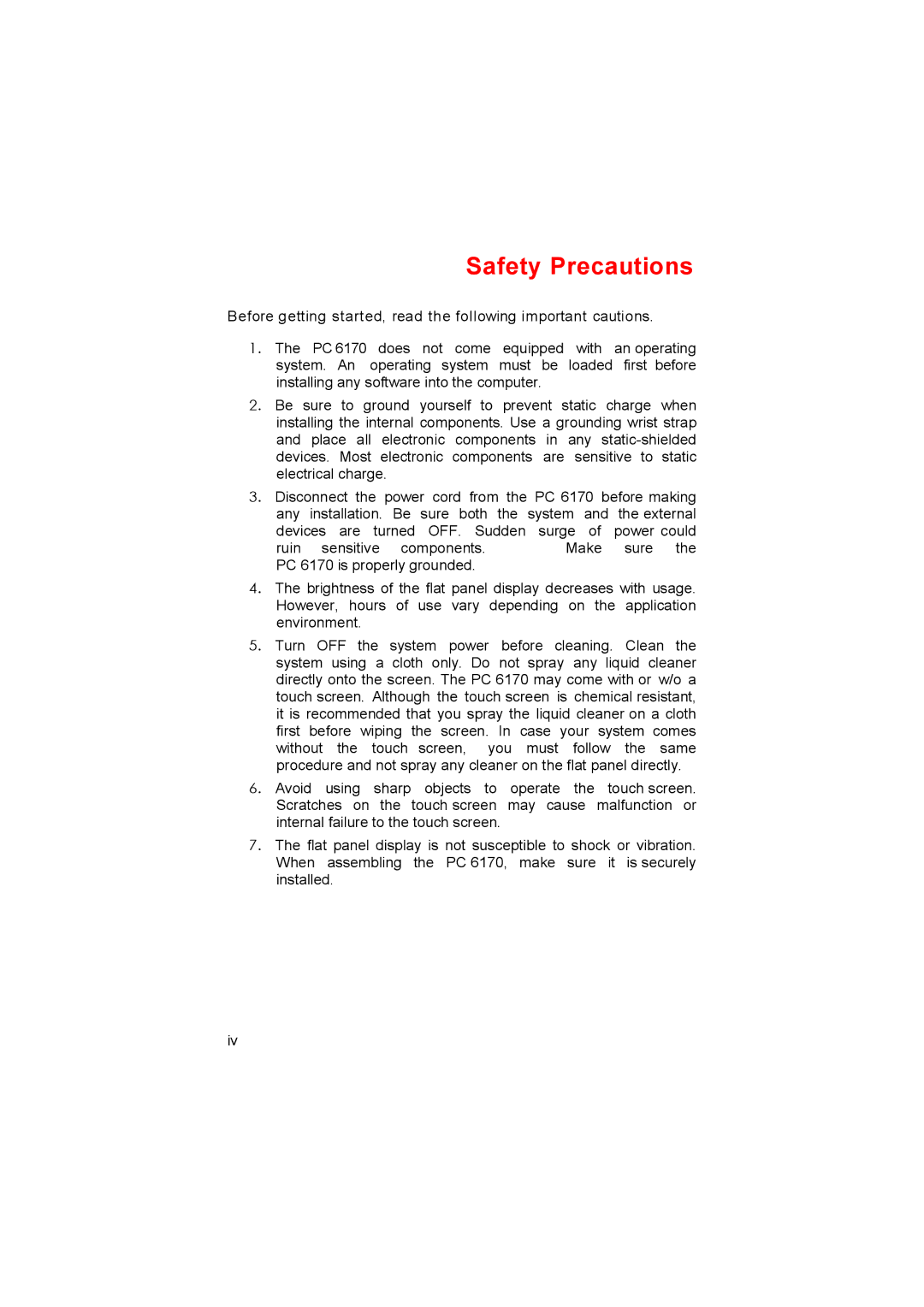 Acnodes PC 6170 manual Safety Precautions 