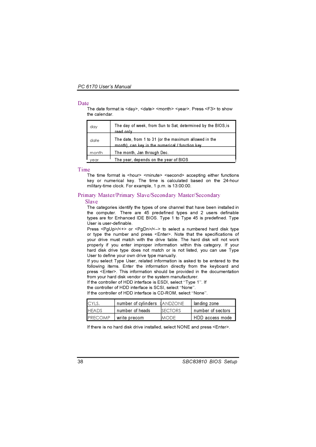 Acnodes PC 6170 manual Date, Time 