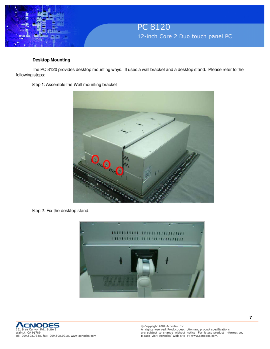 Acnodes PC 8120 specifications Desktop Mounting 