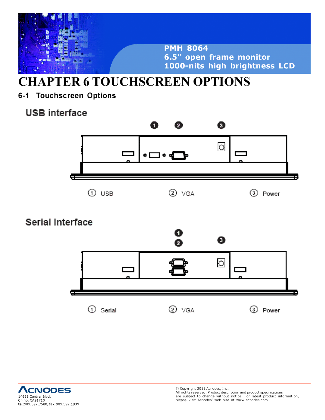 Acnodes PMH 8064 user manual Touchscreen Options 