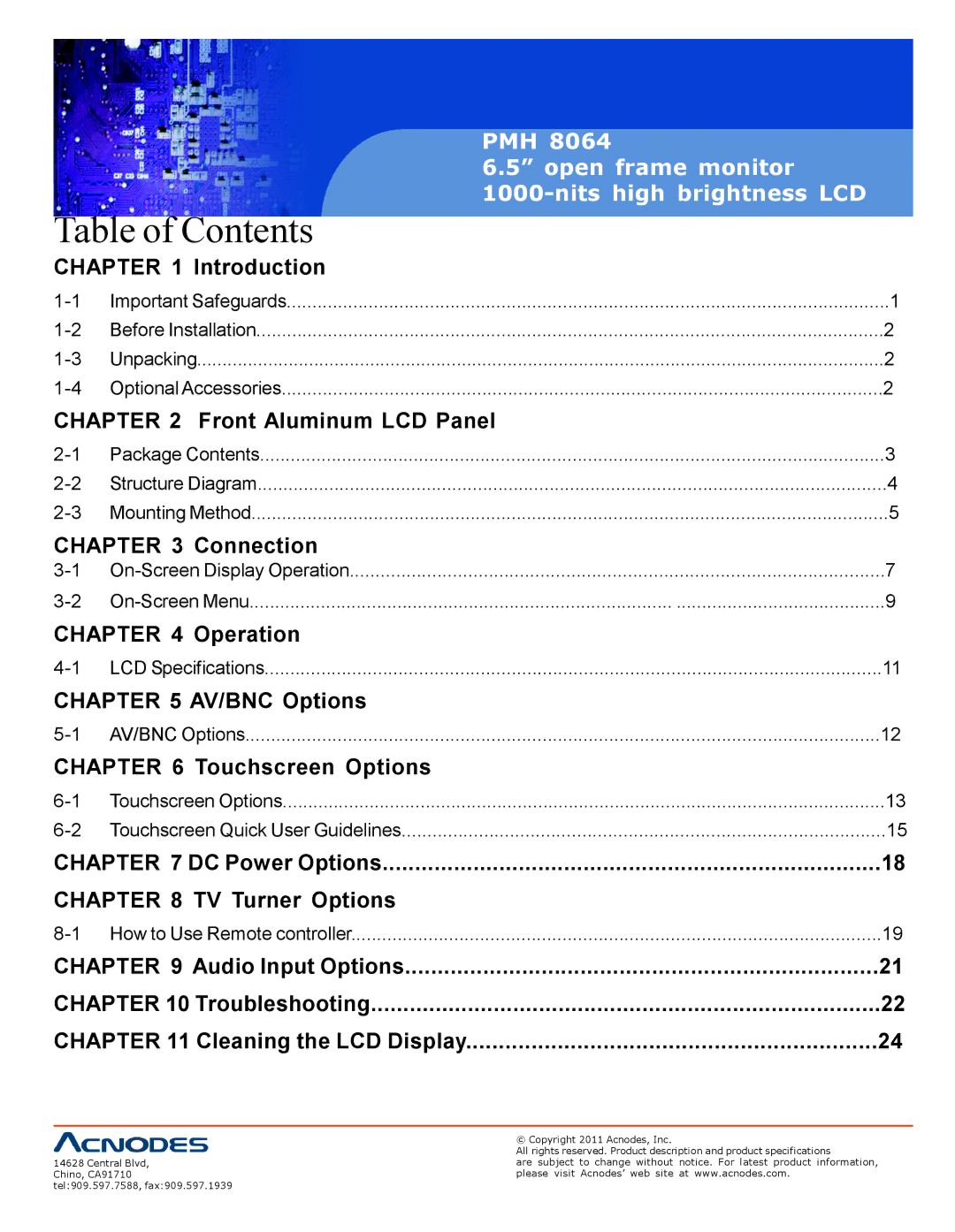 Acnodes PMH 8064 user manual Table of Contents 