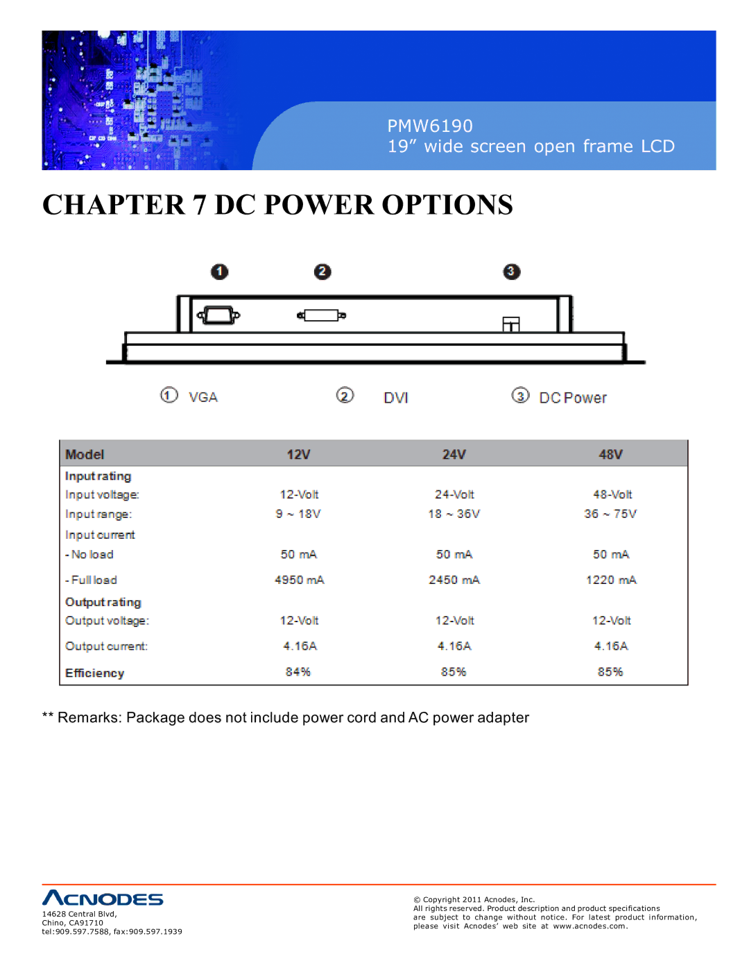 Acnodes PMW6190 user manual DC Power Options 