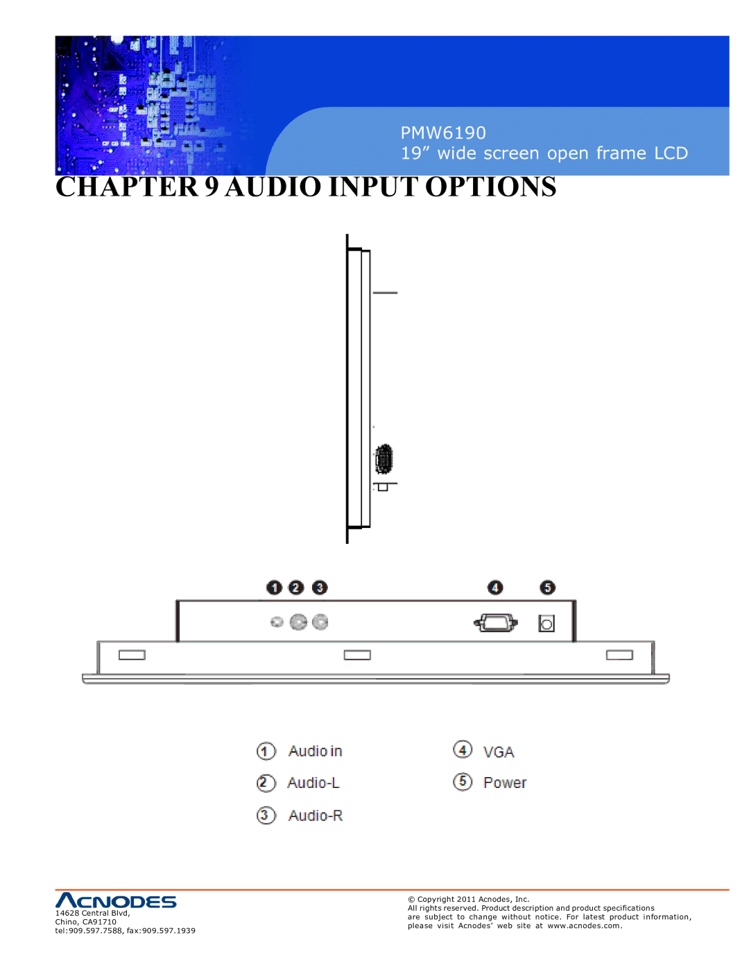 Acnodes PMW6190 user manual Audio Input Options 