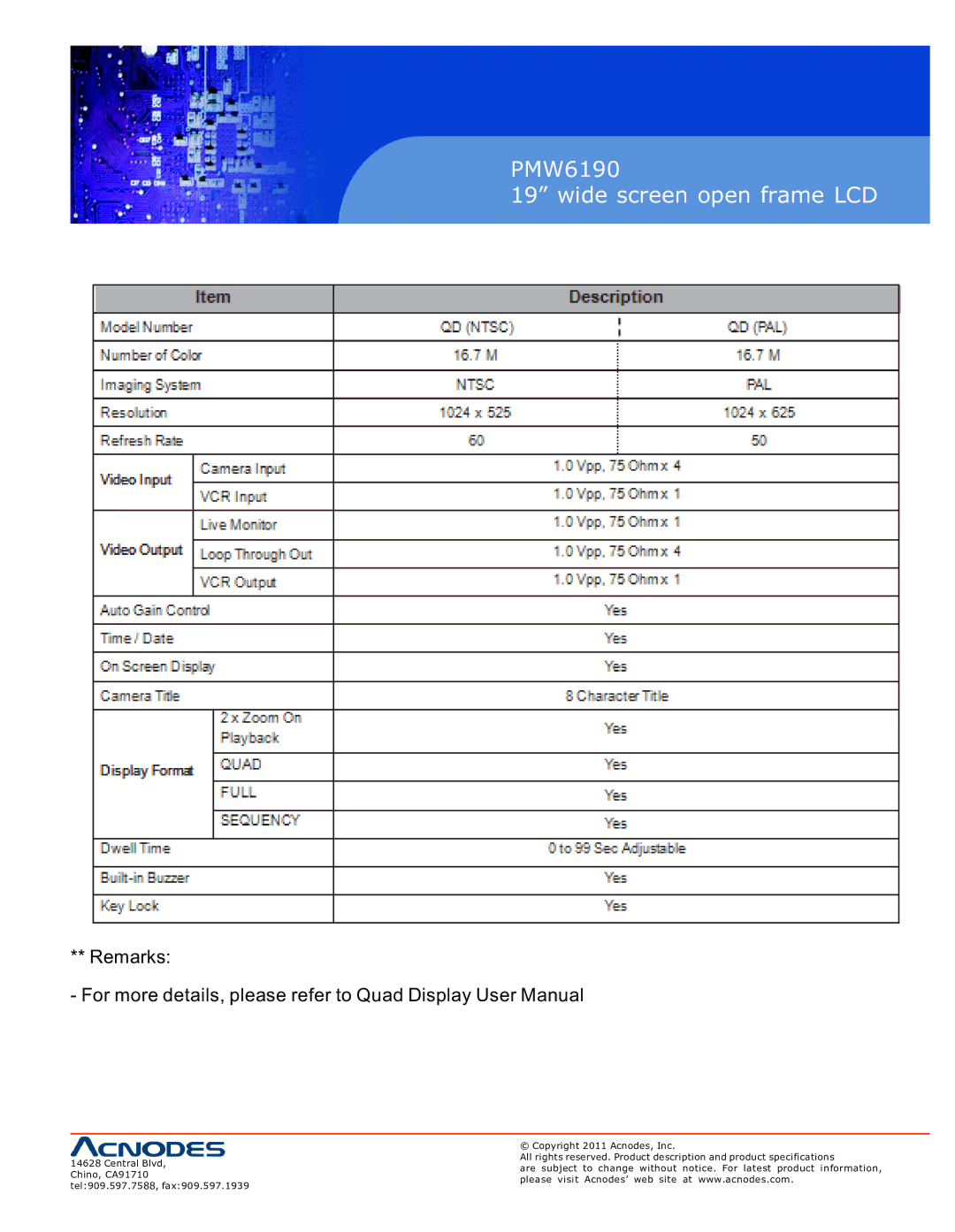 Acnodes PMW6190 user manual Remarks 