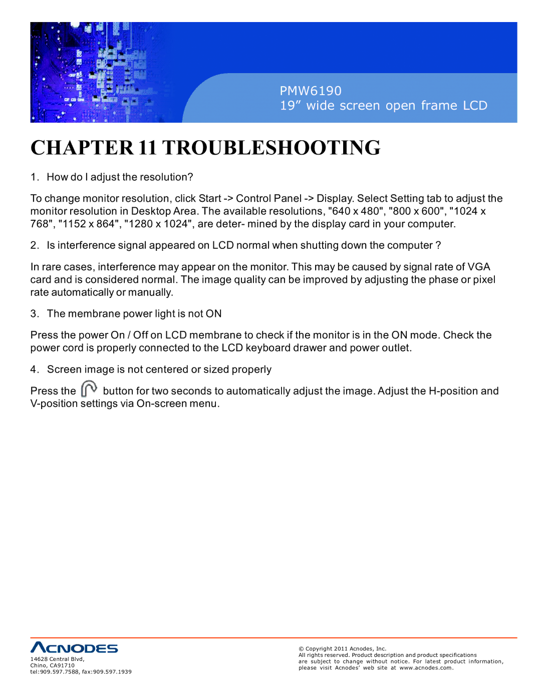 Acnodes PMW6190 user manual Troubleshooting 