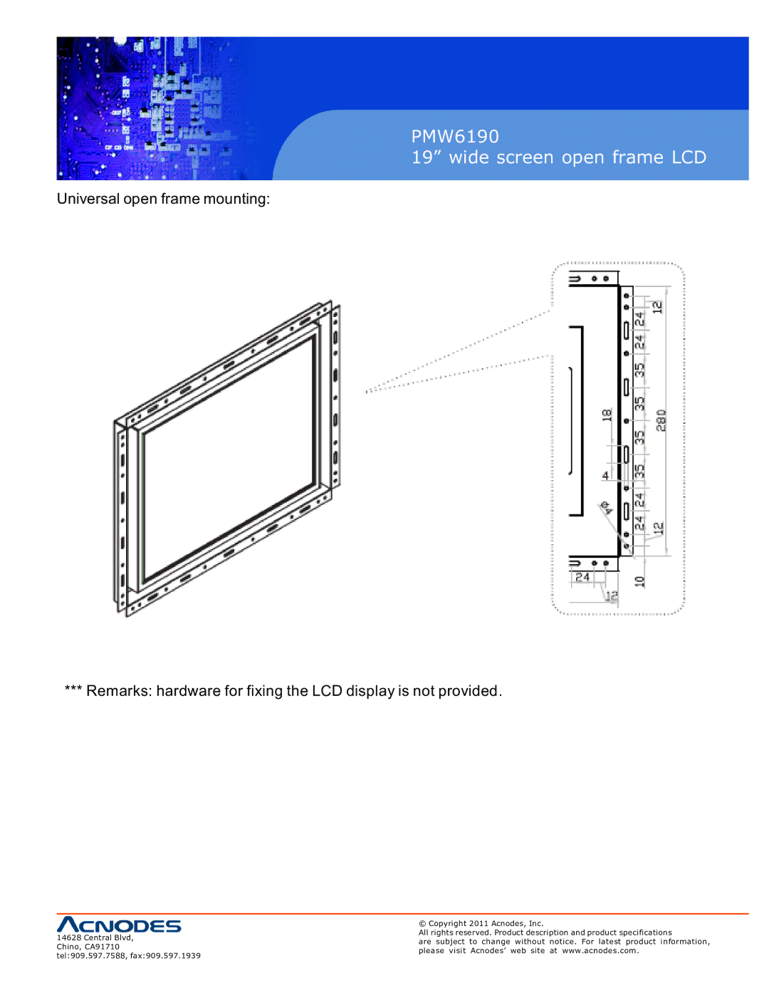 Acnodes user manual PMW6190 Wide screen open frame LCD 